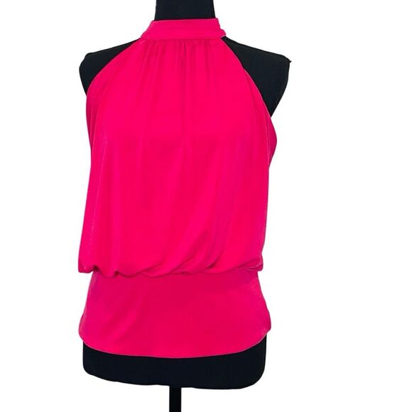 Boston Proper Halter Banded-Bottom Mock-Neck Knit Blouson Top Raspberry XS - Picture 2 of 6